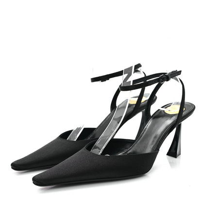 Saint Laurent Satin Crepe Aimee 75 Slingback Pumps 35.5 Black 4 of 10