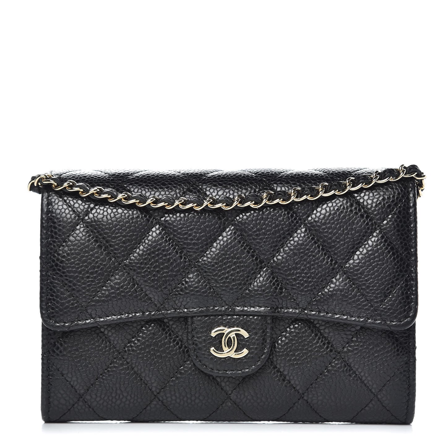 Caviar Quilted Classic Clutch With Chain Black