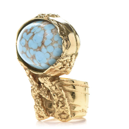 Saint Laurent Glass Cabochon Arty Ovale Ring 5 Gold Turquoise 4 of 7
