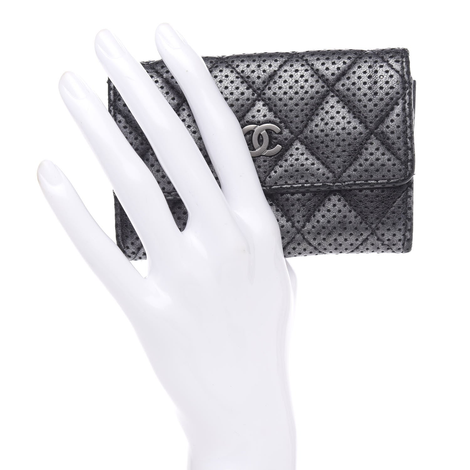 Chanel Lambskin Perforated Quilted Card Holder Grey 2 of 11