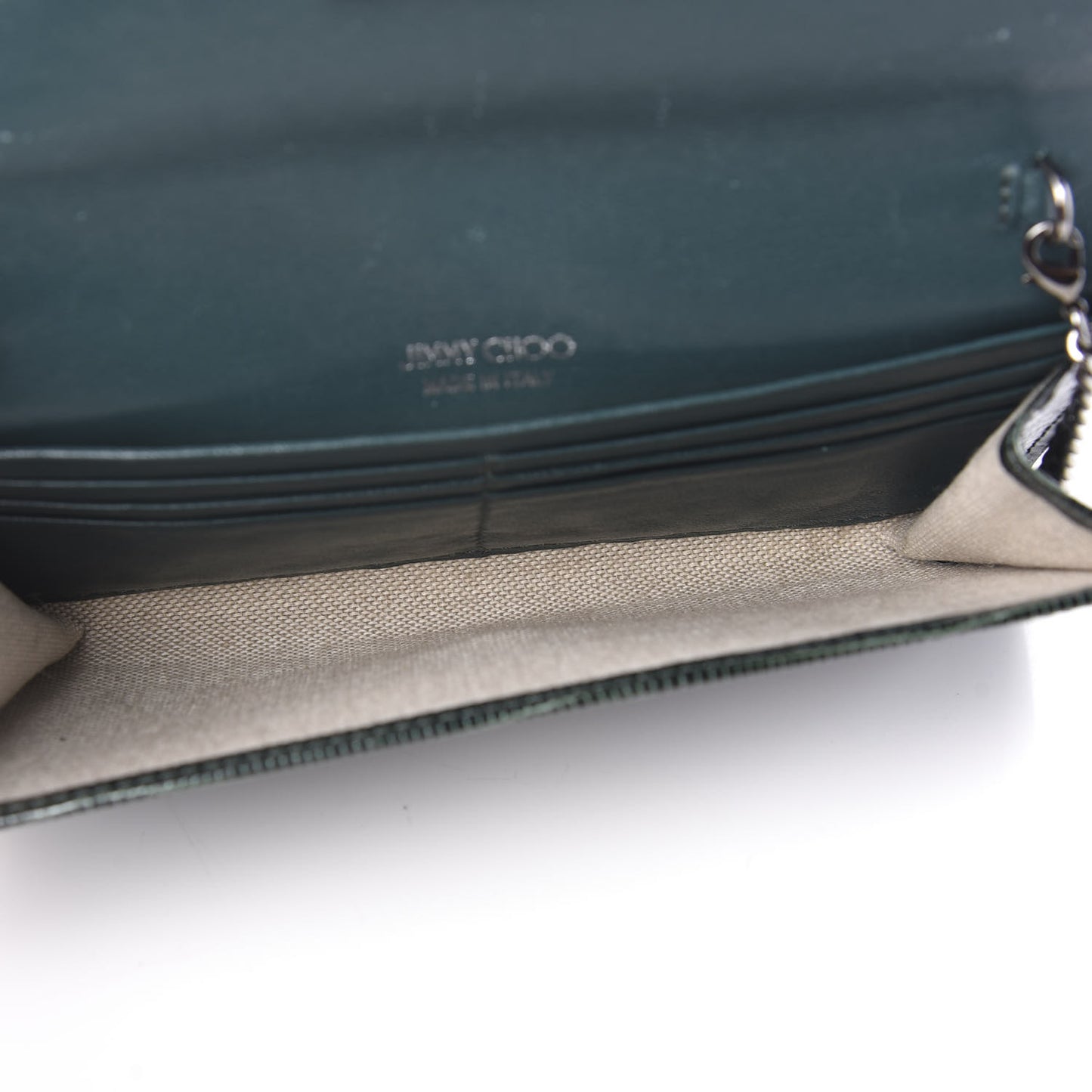 Patent Lizard Embossed Chain Clutch Green