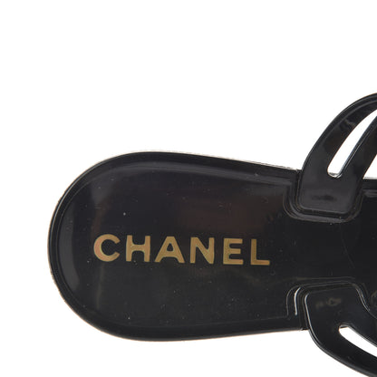 Chanel Jelly Camellia Thong Sandals 36 Black Ivory 8 of 10