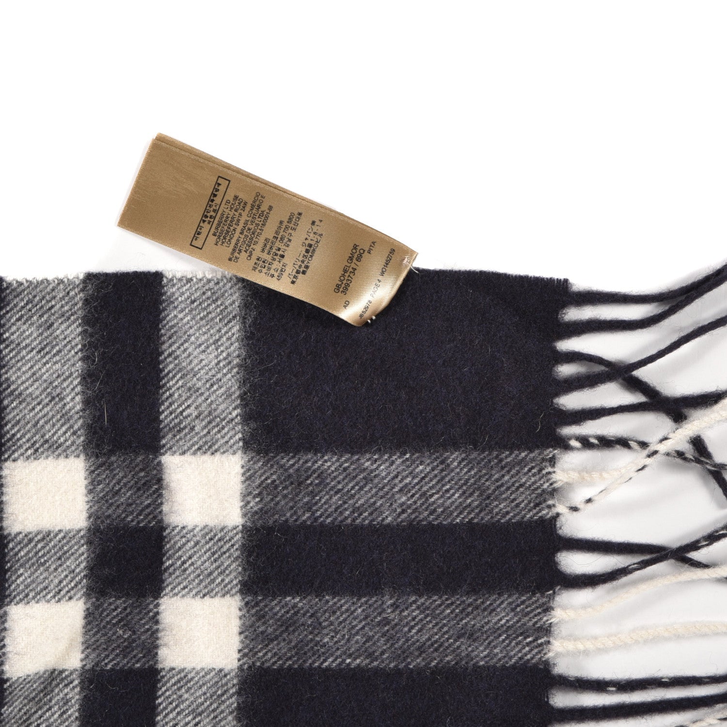 Burberry Cashmere Giant Check Fringe Scarf Navy 3 of 5
