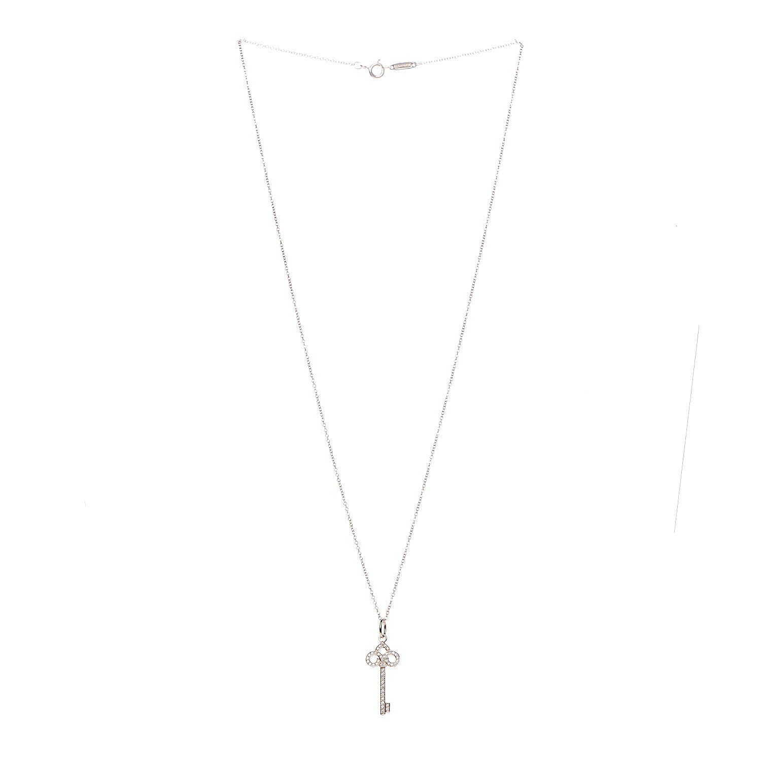Tiffany 18K Rose Gold Diamond Mini Fleur De Lis Key Pendant Necklace 3 of 7