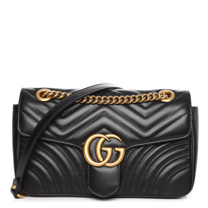 Gucci Calfskin Matelasse Small GG Marmont Shoulder Bag Black 1 of 9