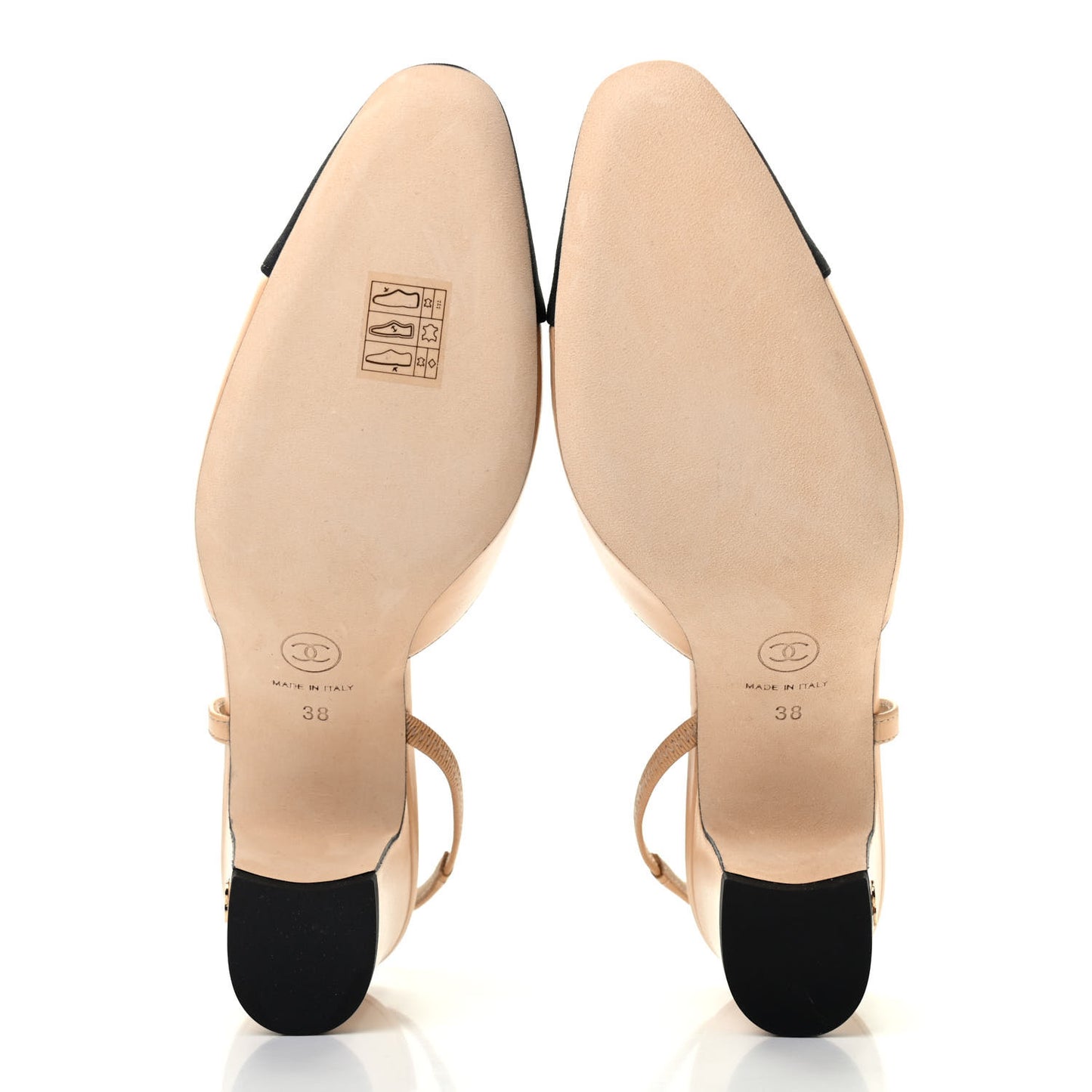 Goatskin Grosgrain Cap Toe CC Slingback Pumps 38 Beige Black