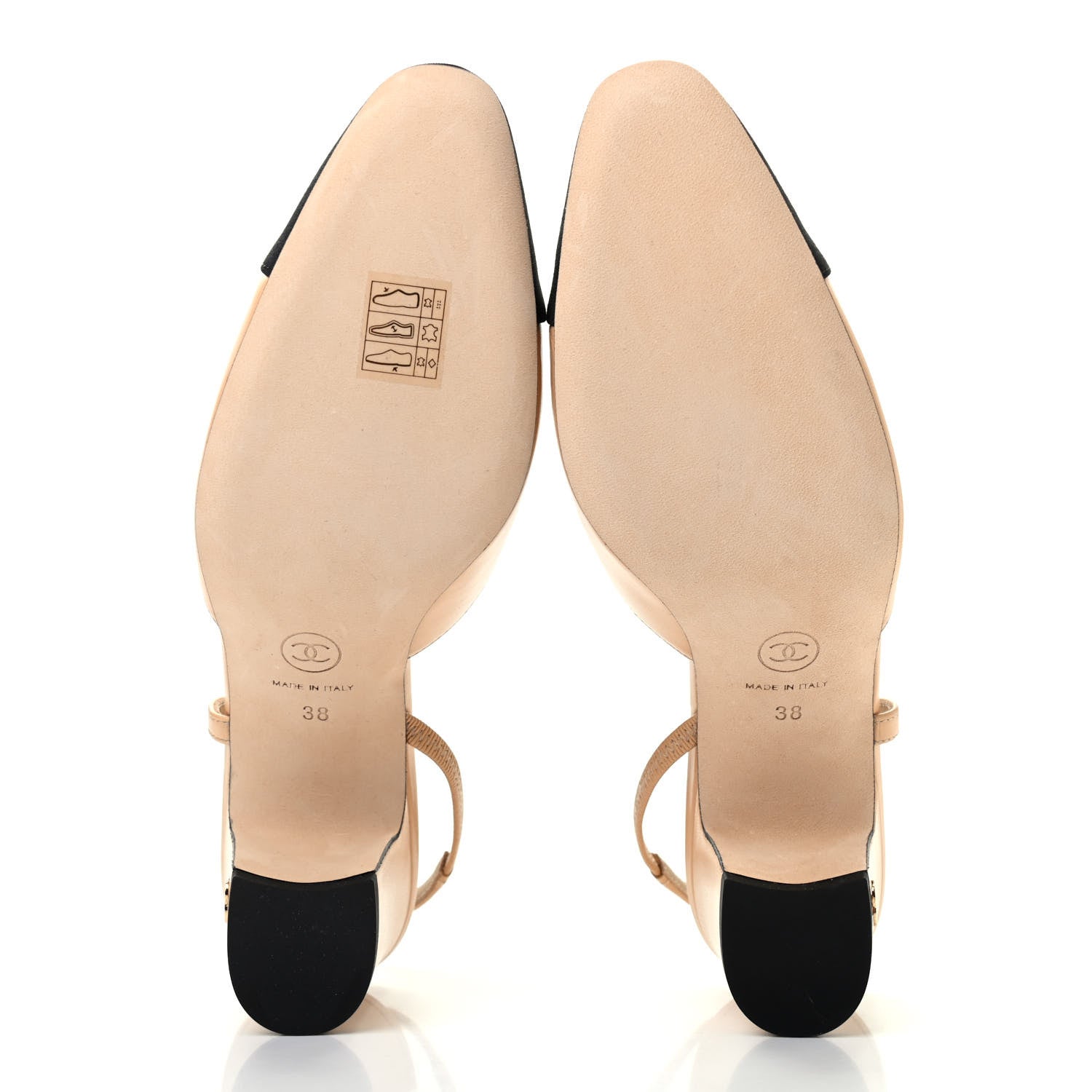 Chanel Goatskin Grosgrain Cap Toe CC Slingback Pumps 38 Beige Black 5 of 8