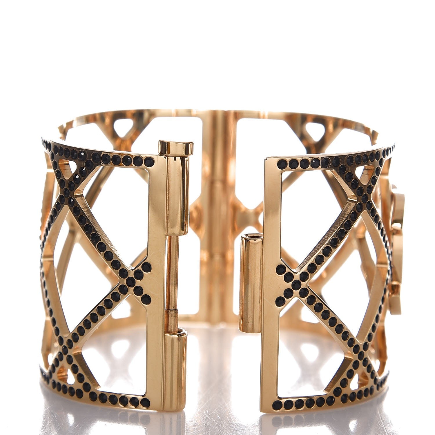 Chanel Crystal CC Cuff Bracelet Black Gold 3 of 5