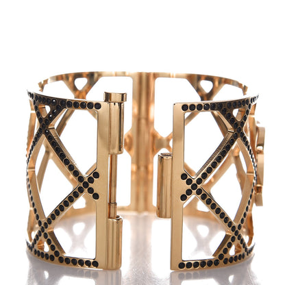 Chanel Crystal CC Cuff Bracelet Black Gold 3 of 5