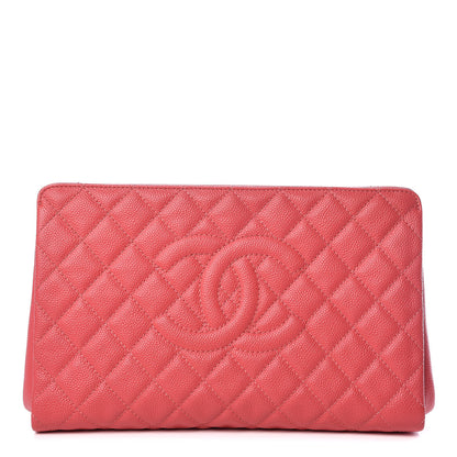 Chanel Caviar Quilted CC Large Clutch Coral 1 of 9