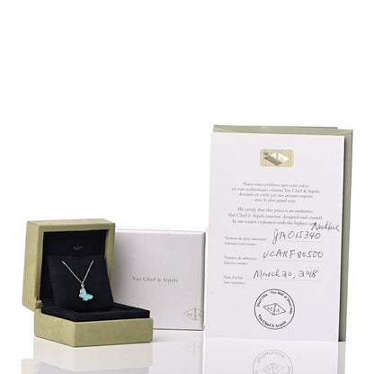 Van Cleef & Arpels 18K White Gold Turquoise Sweet Alhambra Butterfly Pendant Necklace 8 of 8