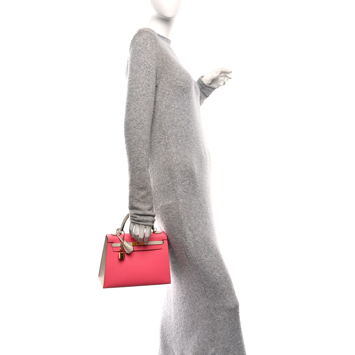 Hermes Epsom Bi-Color Horseshoe Kelly Sellier 25 Rose Azalee Craie 2 of 14