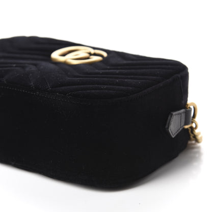 Gucci Velvet Matelasse Small GG Marmont Chain Shoulder Bag Black 7 of 10