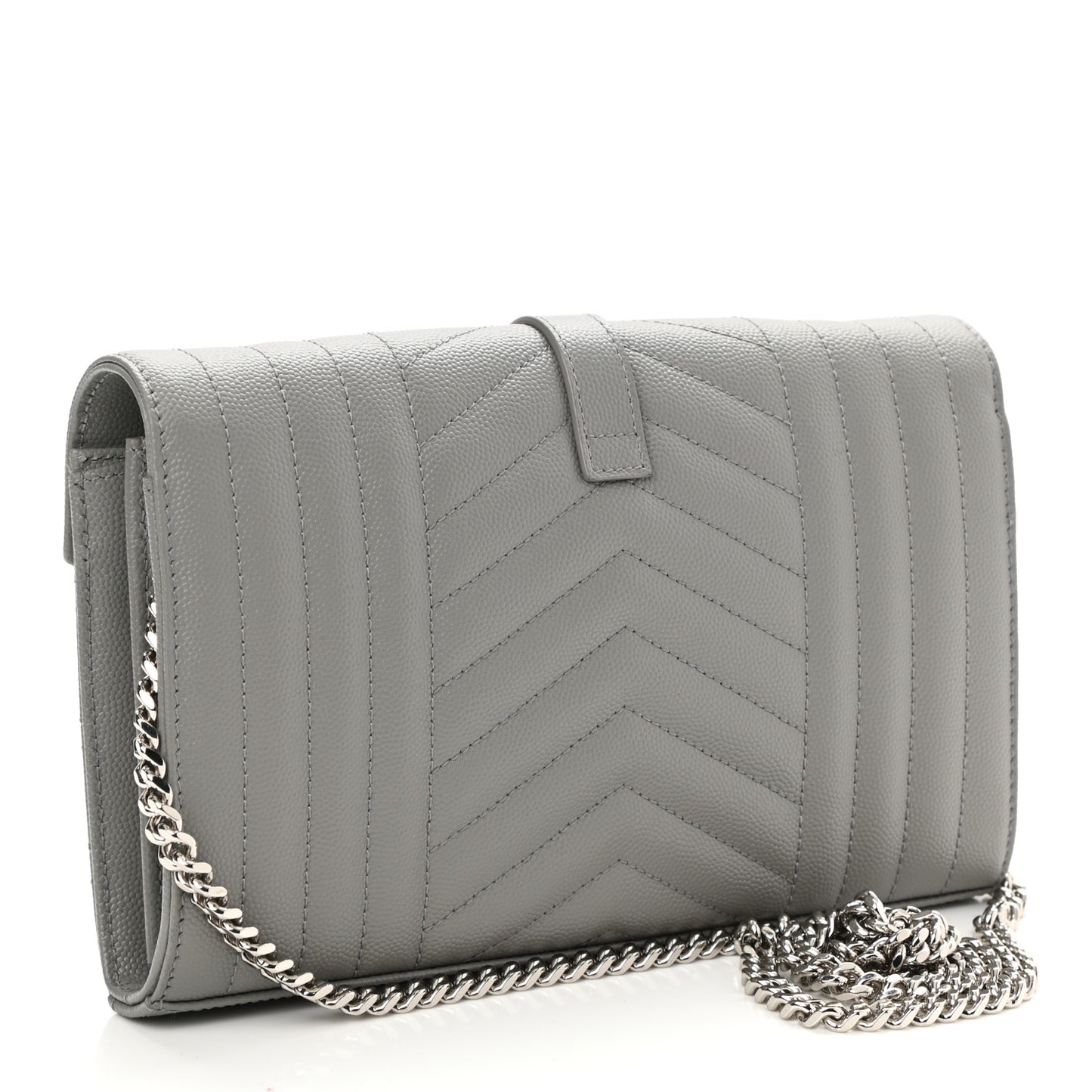 Grain De Poudre Mixed Matelasse Triquilt Monogram Chain Wallet Fog