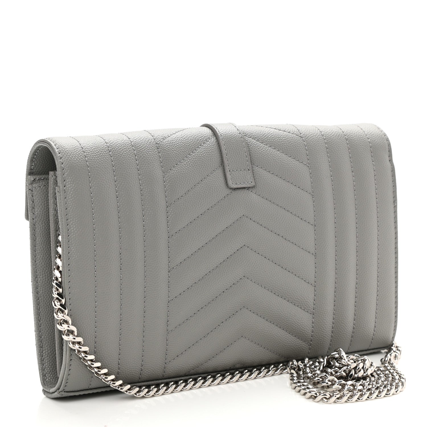 Saint Laurent Grain De Poudre Mixed Matelasse Triquilt Monogram Chain Wallet Fog 2 of 8