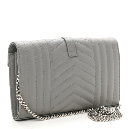 Saint Laurent Grain De Poudre Mixed Matelasse Triquilt Monogram Chain Wallet Fog 2 of 8