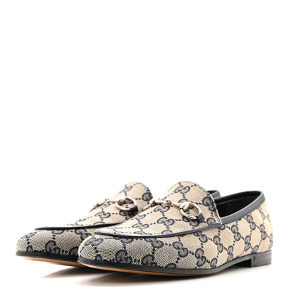 Gucci Monogram Malaga Kid Horsebit Womens Jordaan Loafers 36 Beige Blue 36 Beige Blue 4 of 13