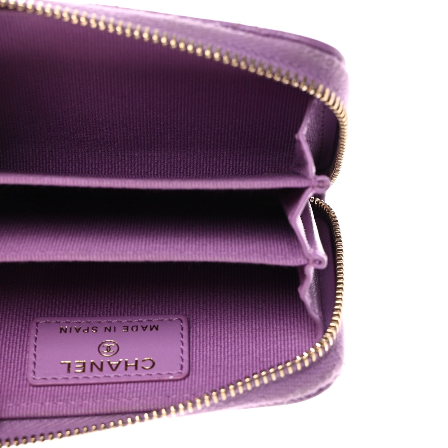 Caviar Quilted Zip Around Coin Purse Wallet Purple