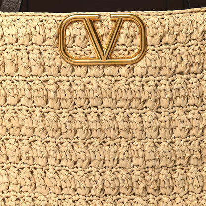 Valentino Garavani Raffia Calfskin Vlogo Tote Naturale Fondant 7 of 9