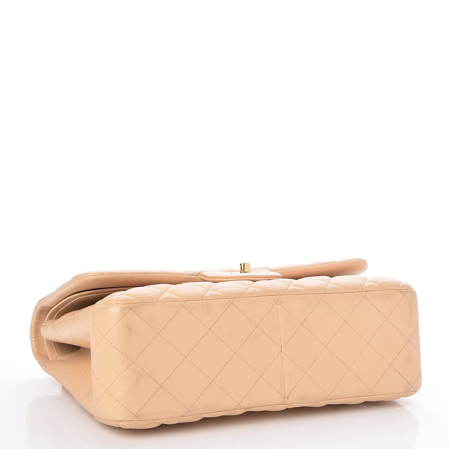Lambskin Quilted Jumbo Double Flap Beige