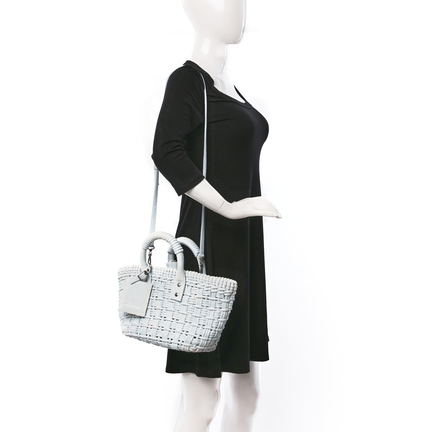 Washed Frayed Denim Braided XS Bistro Basket Blue