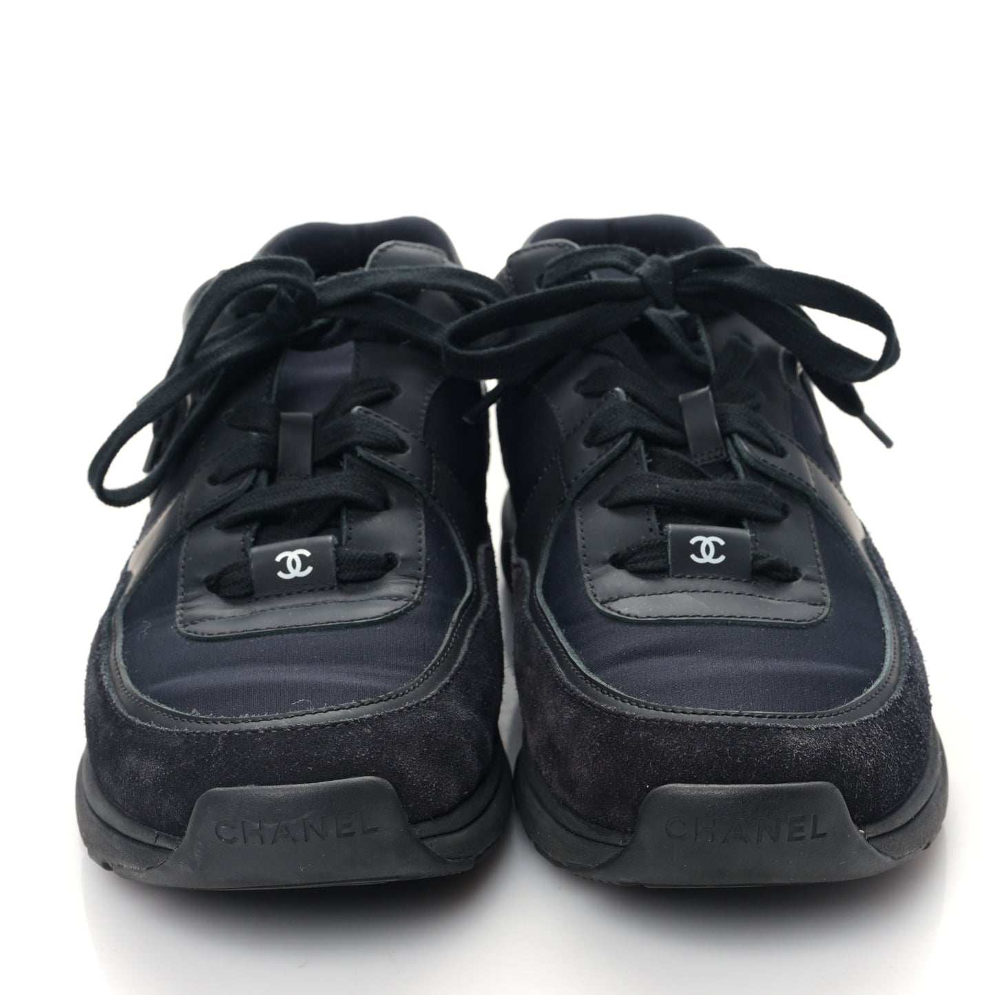 Fabric Calfskin Suede CC Sneakers 37 Black