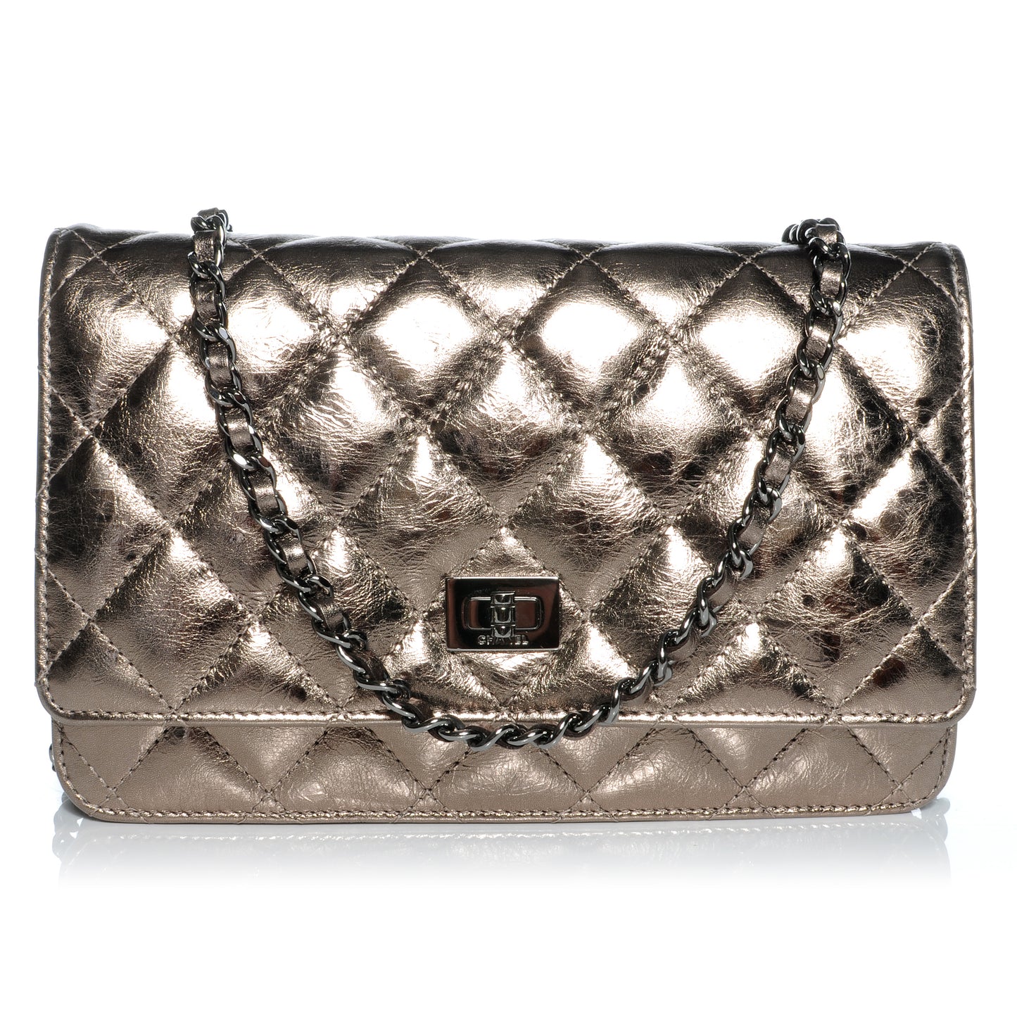 Calfskin Reissue Wallet On Chain WOC Dark Silver