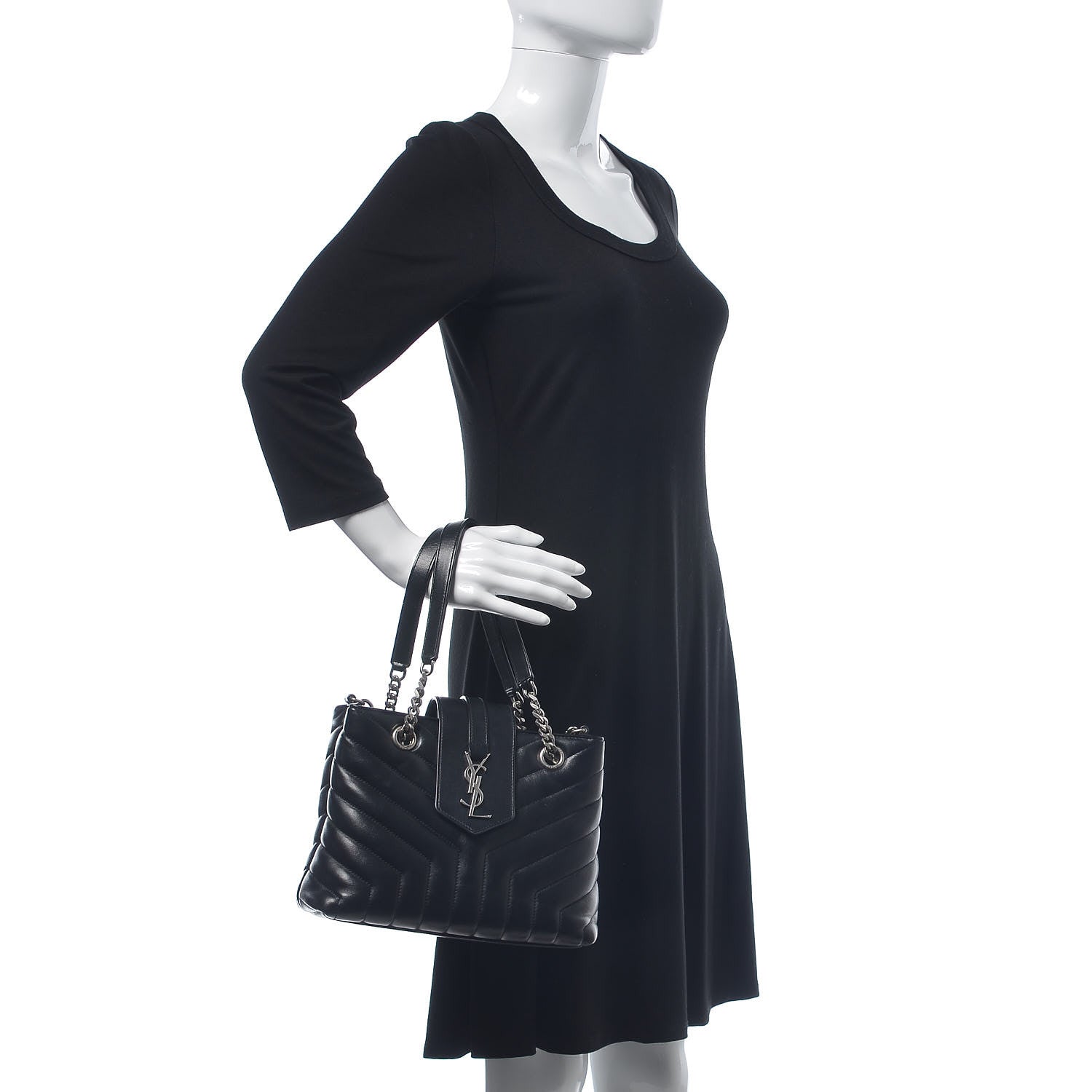 Saint Laurent Calfskin Y Quilted Monogram Small Loulou Shopper Black 3 of 14