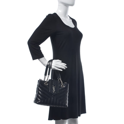Saint Laurent Calfskin Y Quilted Monogram Small Loulou Shopper Black 3 of 14