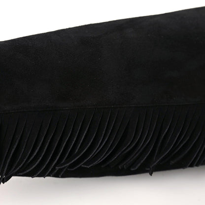 Saint Laurent Suede Goatskin BB 20 Over The Knee Fringed Boots 35 Black 7 of 7