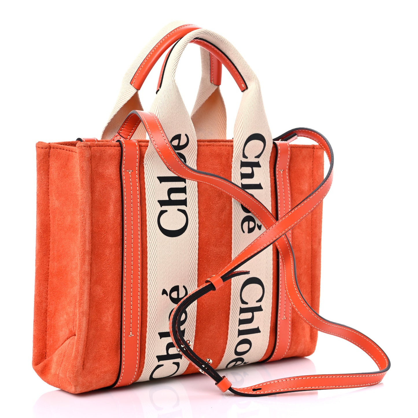 Suede Calfskin Small Woody Ribbon Tote Rusted Orange
