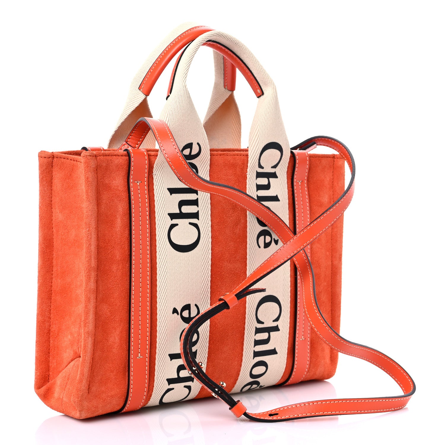 Chloe Suede Calfskin Small Woody Ribbon Tote Rusted Orange 3 of 8