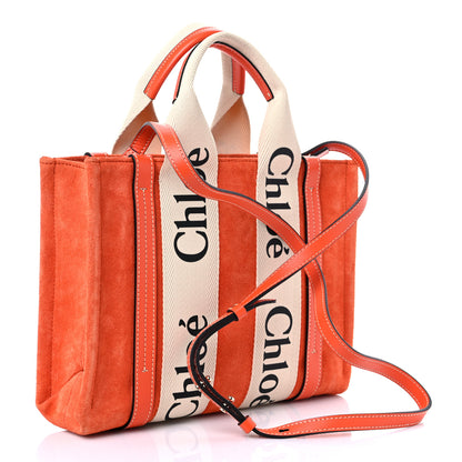 Chloe Suede Calfskin Small Woody Ribbon Tote Rusted Orange 3 of 8
