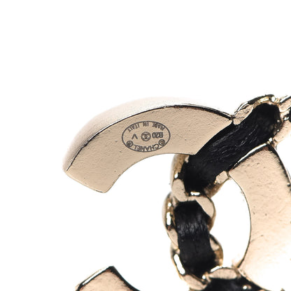 Chanel Crystal Baguette Lambskin Chain CC Vintage Allure Stud Earrings Black Gold 4 of 5