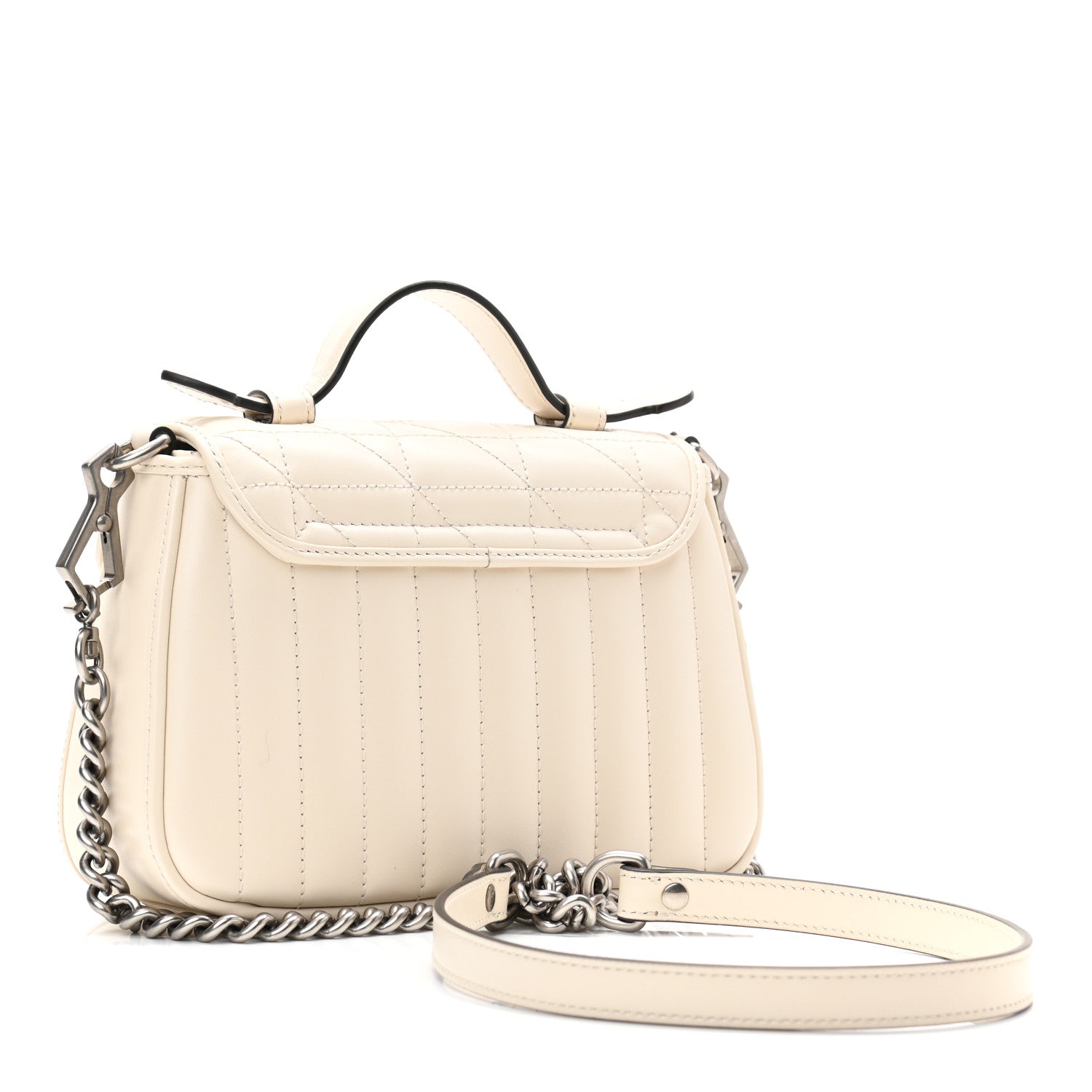 Gucci Calfskin Matelasse Aria Mini GG Marmont Top Handle Shoulder Bag Mystic White 2 of 10