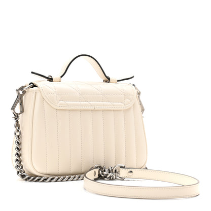 Gucci Calfskin Matelasse Aria Mini GG Marmont Top Handle Shoulder Bag Mystic White 2 of 10