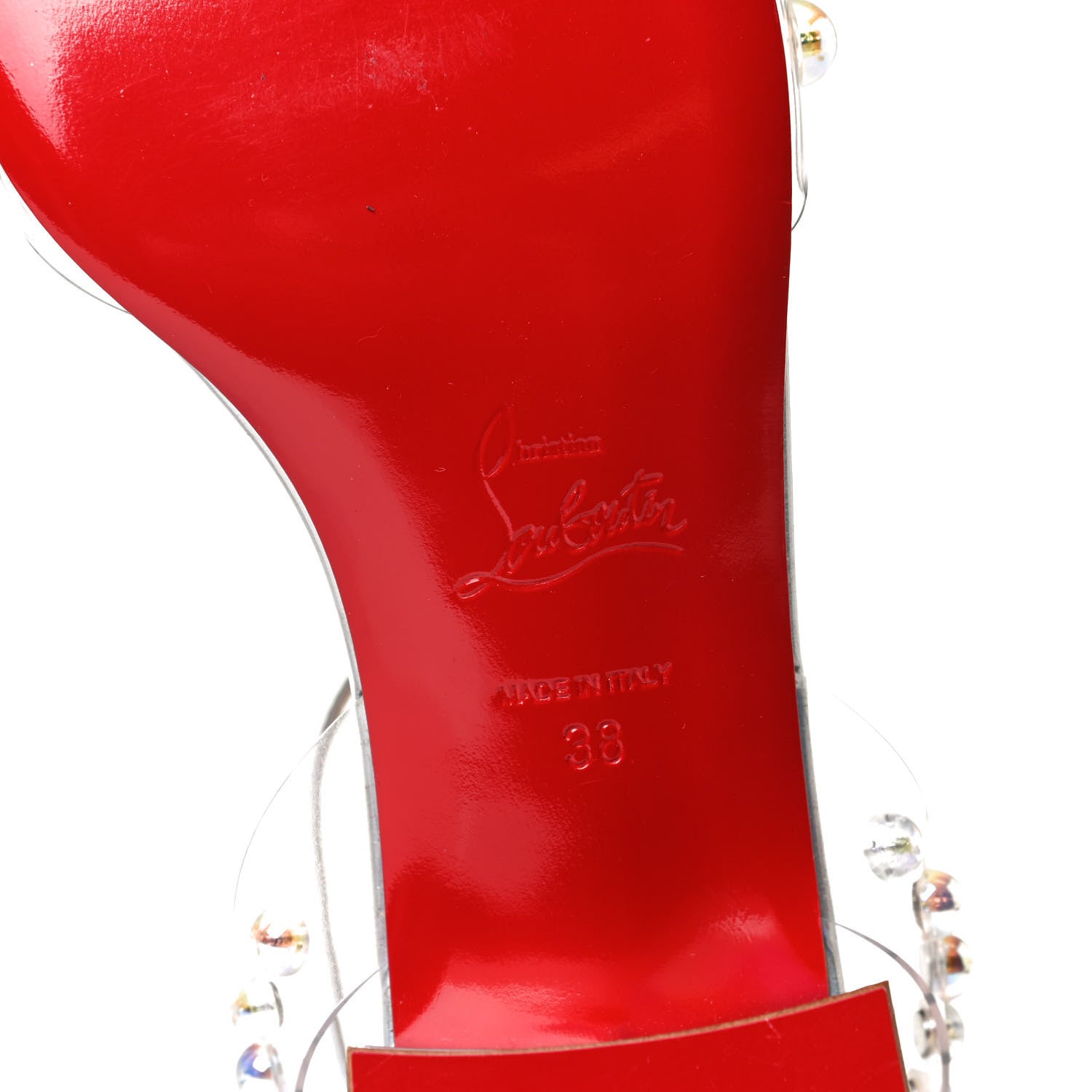 Christian Louboutin Iridescent Patent PVC Faridaravie 25 Sandals 38 Silver 8 of 9