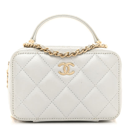 Chanel Metallic Lambskin Quilted Top Handle Vanity Case Silver 1 of 11