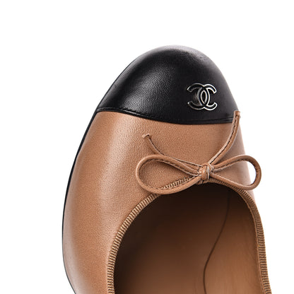 Chanel Lambskin Bow Cap Toe CC Pumps 37.5 Beige Black 10 of 11