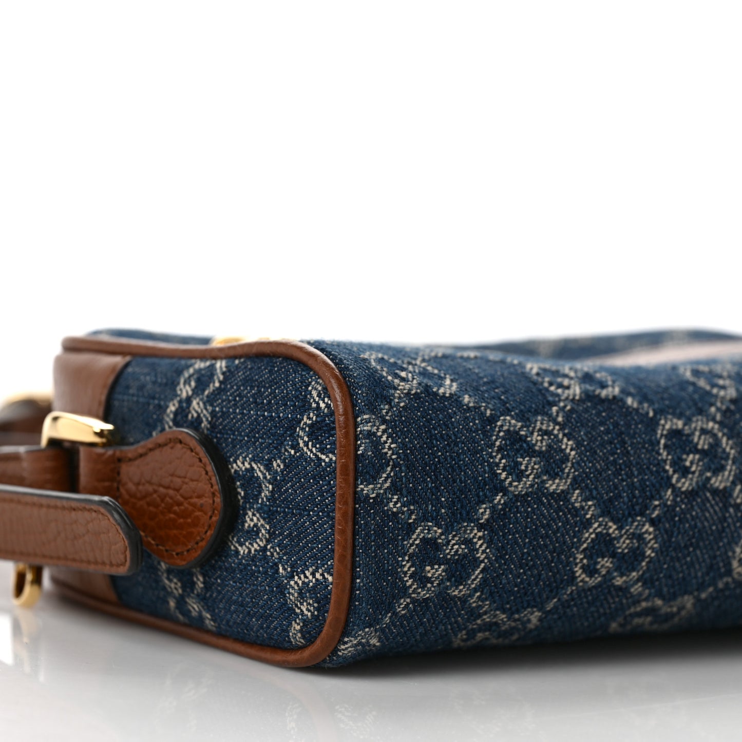 New Denim GG Monogram Dollar Calfskin Mini Ophidia Shoulder Bag Blue Tea Cuir Epilog