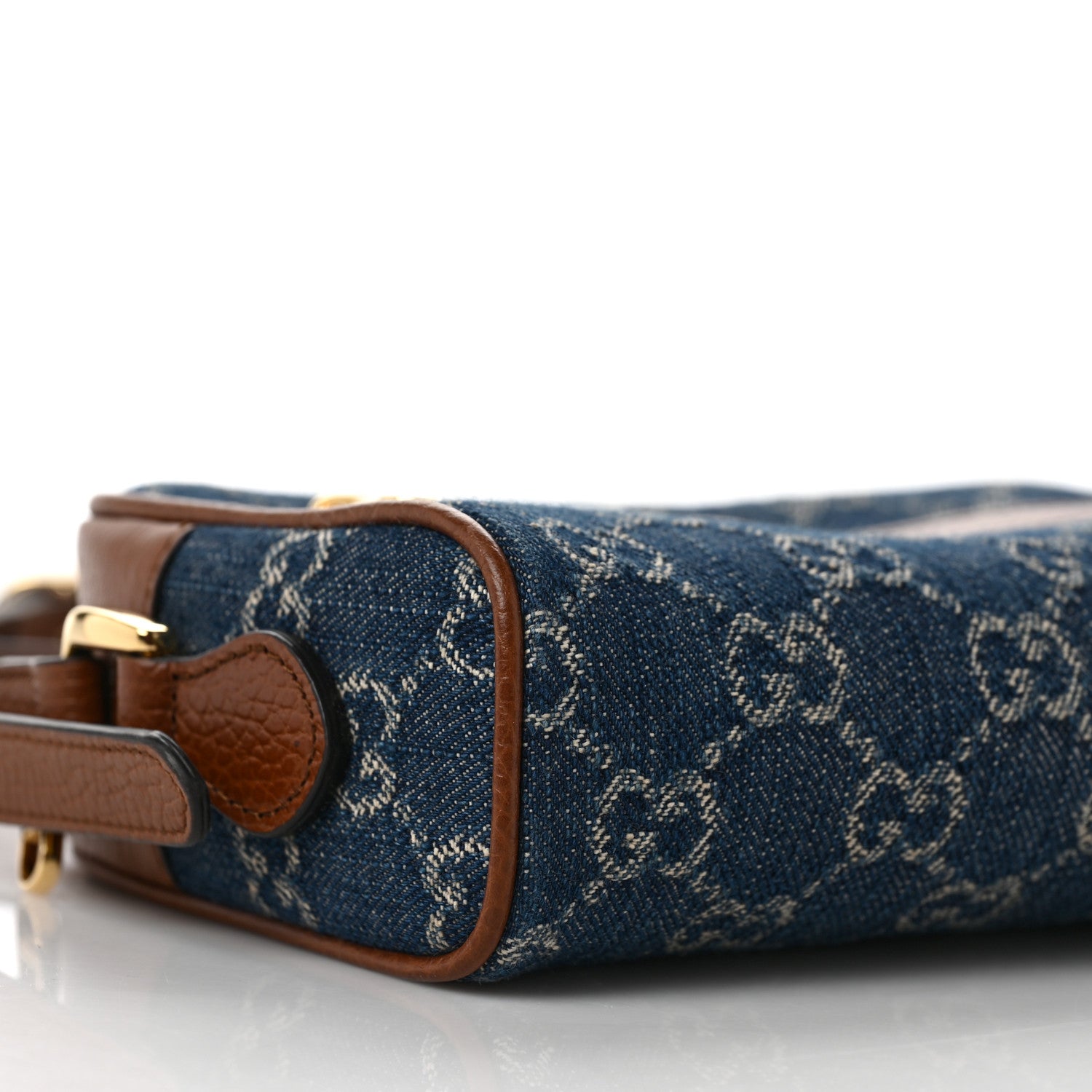Gucci New Denim GG Monogram Dollar Calfskin Mini Ophidia Shoulder Bag Blue Tea Cuir Epilog 8 of 10
