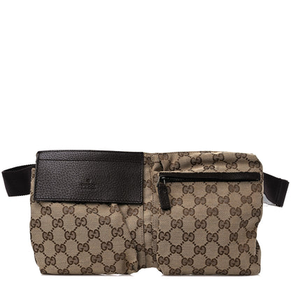 Gucci GG Monogram Double Pocket Belt Bag Dark Brown 1 of 15