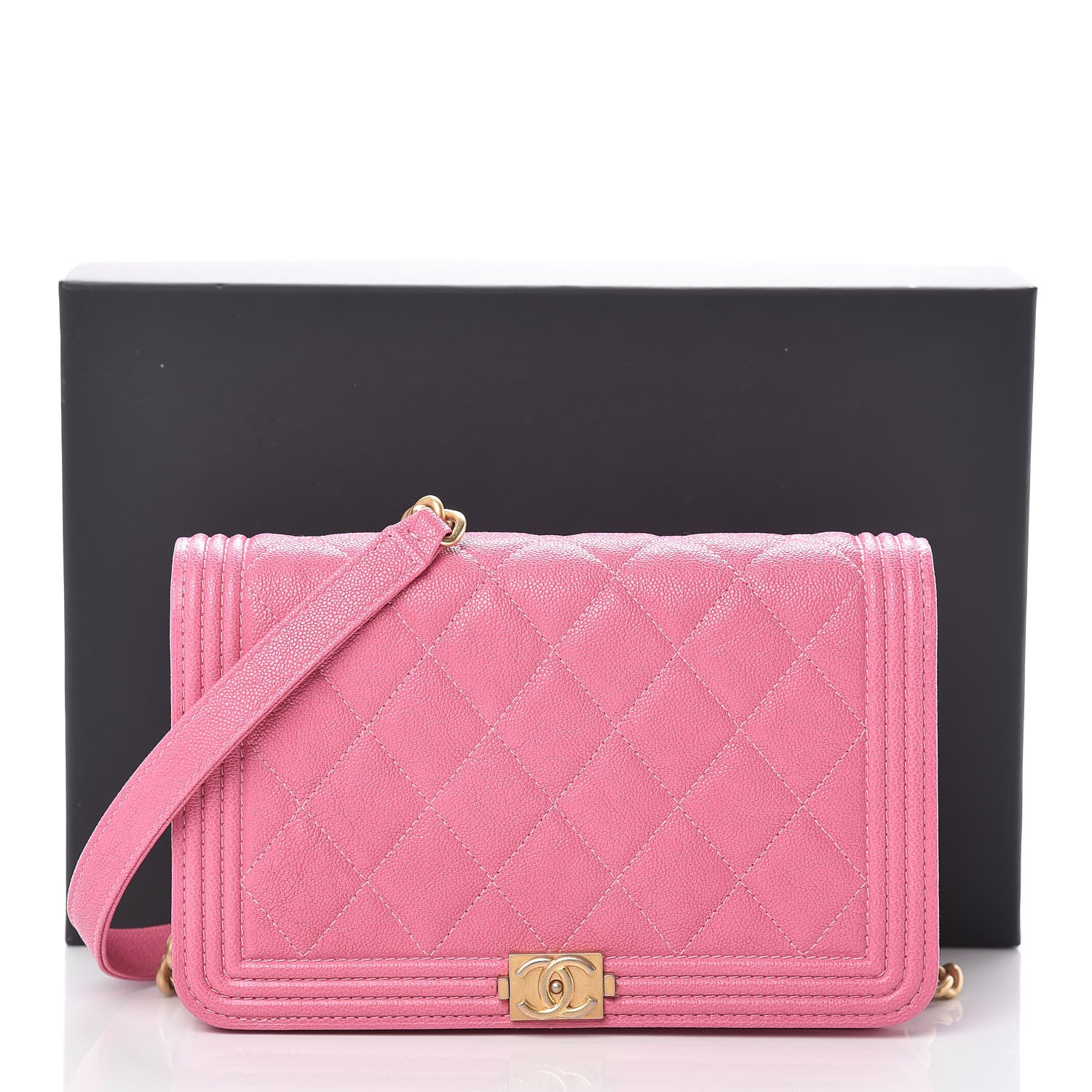 Chanel Caviar Quilted Boy Wallet On Chain WOC Pink 14 of 14