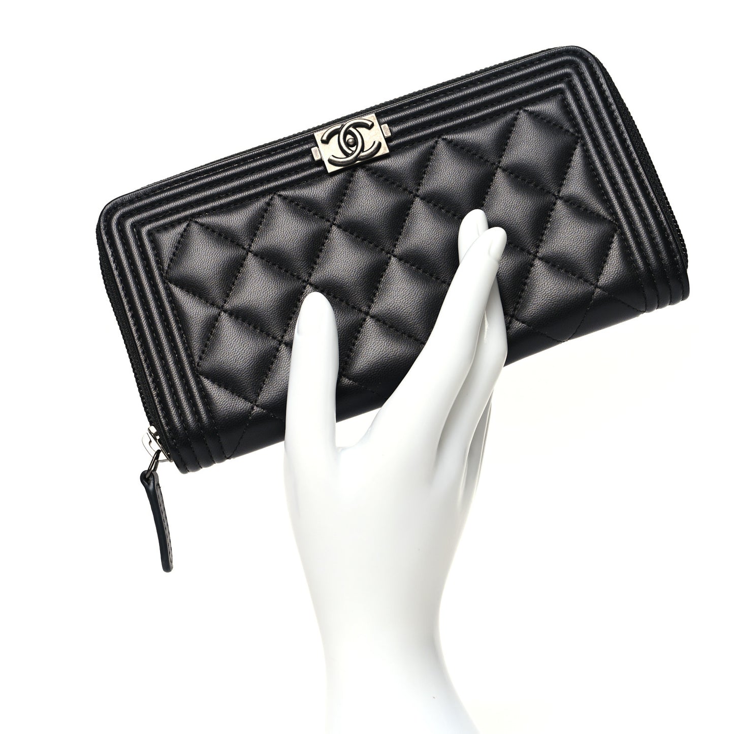 Lambskin Quilted Boy Zip Around Wallet Black