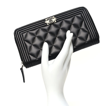 Chanel Lambskin Quilted Boy Zip Around Wallet Black 2 of 11