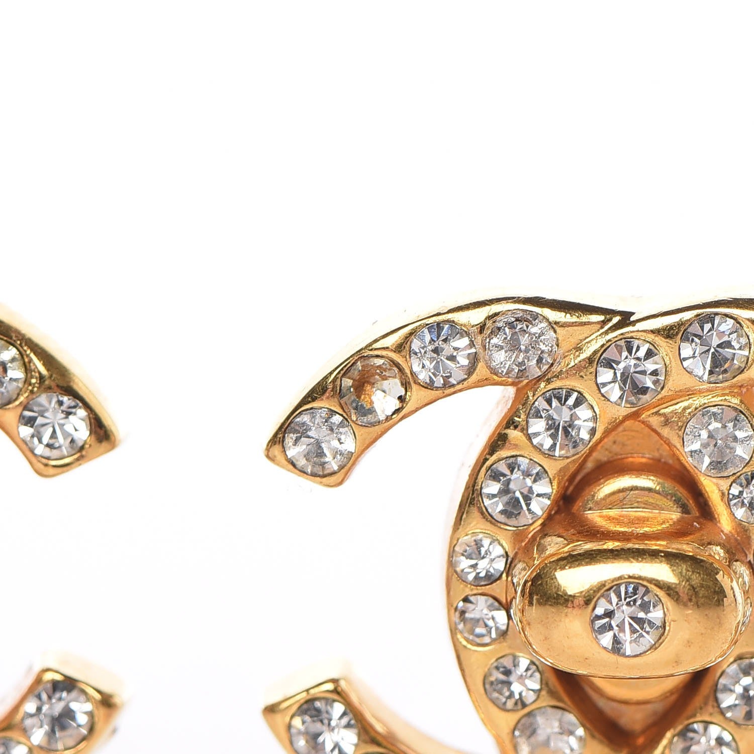 Chanel Crystal CC Turnlock Clip On Earrings Gold 7 of 13