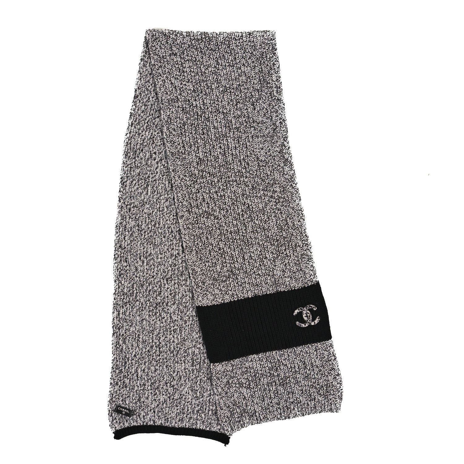 Chanel Cashmere Knit CC Scarf Black White 2 of 3
