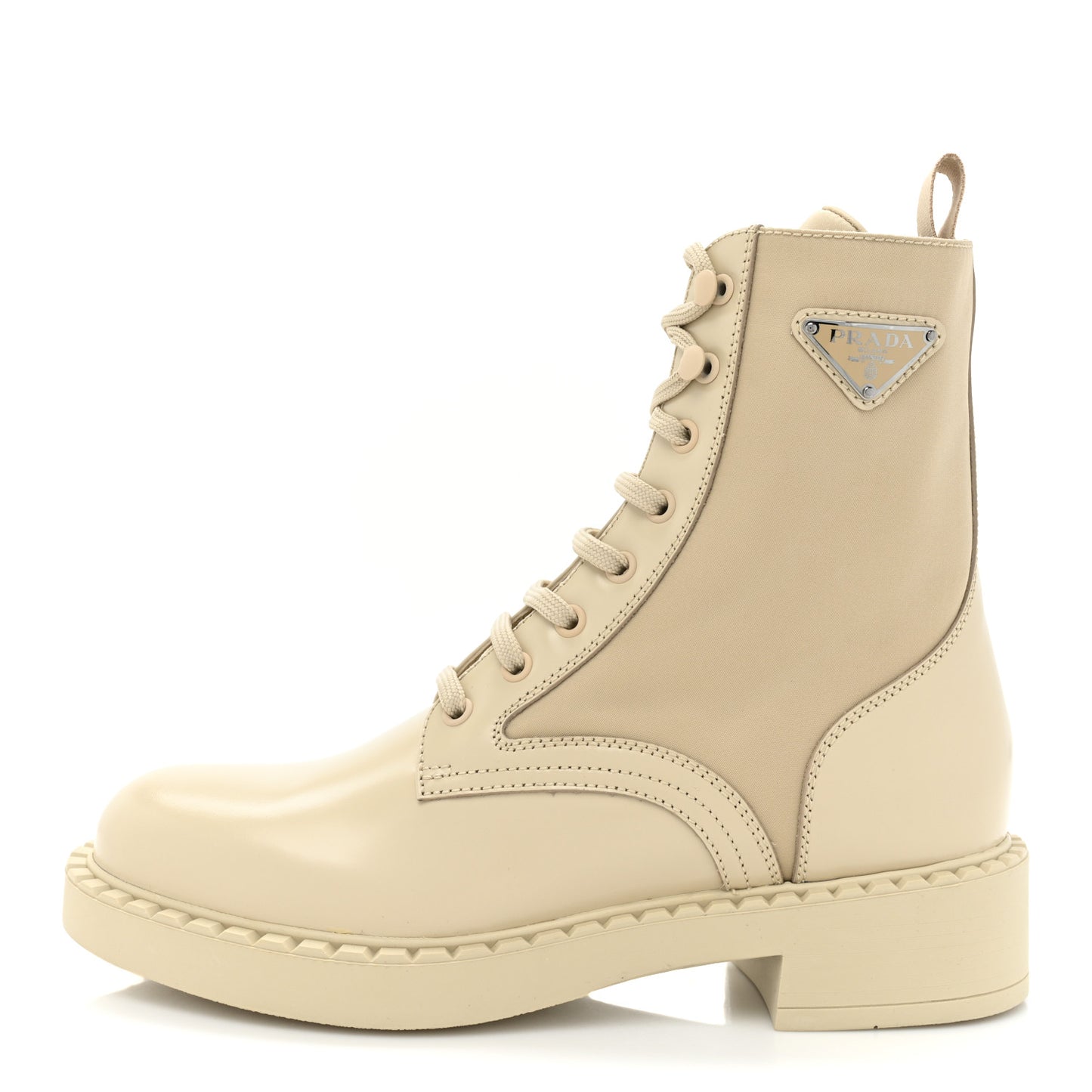 Spazzolato Re-Nylon Metal Triangle Logo Womens 50mm Combat Boots 39.5 Deserto
