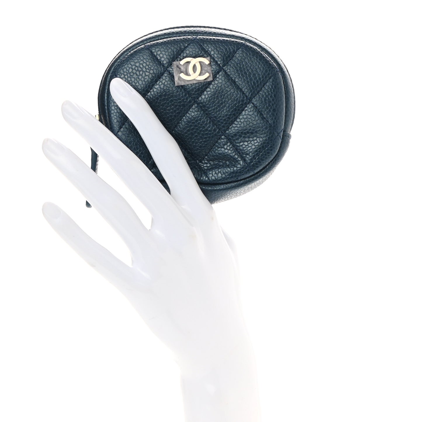 Metallic Caviar Quilted Zip Around Classic Coin Purse Dark Blue