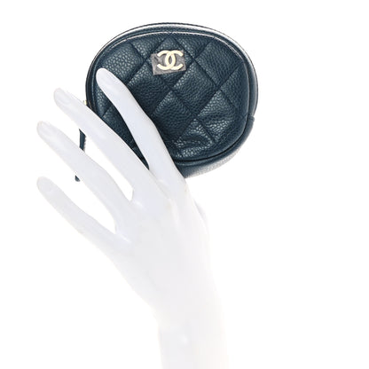 Chanel Metallic Caviar Quilted Zip Around Classic Coin Purse Dark Blue 2 of 8